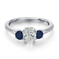 thumbnail image 3 of Gem Stone King 925 Sterling Silver DEF Lab Grown Diamond and Blue Sapphire Engagement Ring for Women | 1.14 Cttw | Oval 7X5MM | Gemstone April Birthstone | Size 7, 3 of 6