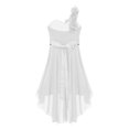 thumbnail image 4 of Hansber One Shoulder Flowers Girls Dress High Low Chiffon Wedding Bridesmaid Pageant Prom Ball Gown White 14, 4 of 5