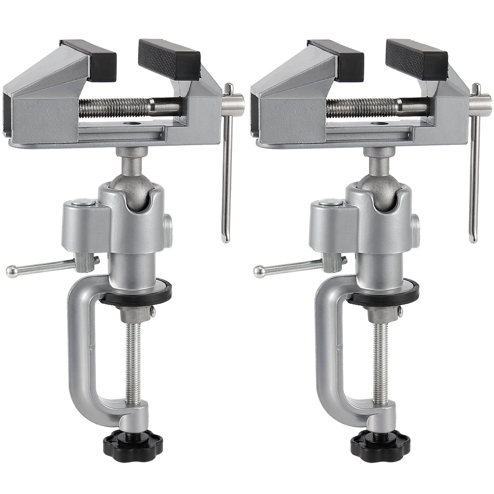 ZOENHOU 2 PCS 3 Inches Bench Vise, Silver 360 Universal Table Clamping Vice, Aluminum Table Vise