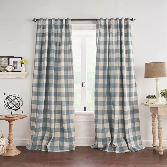 AIR-Home Fashions Grainger Buffalo Check Blackout Window Curtain Panel, 52" x 84" (1), Chambray