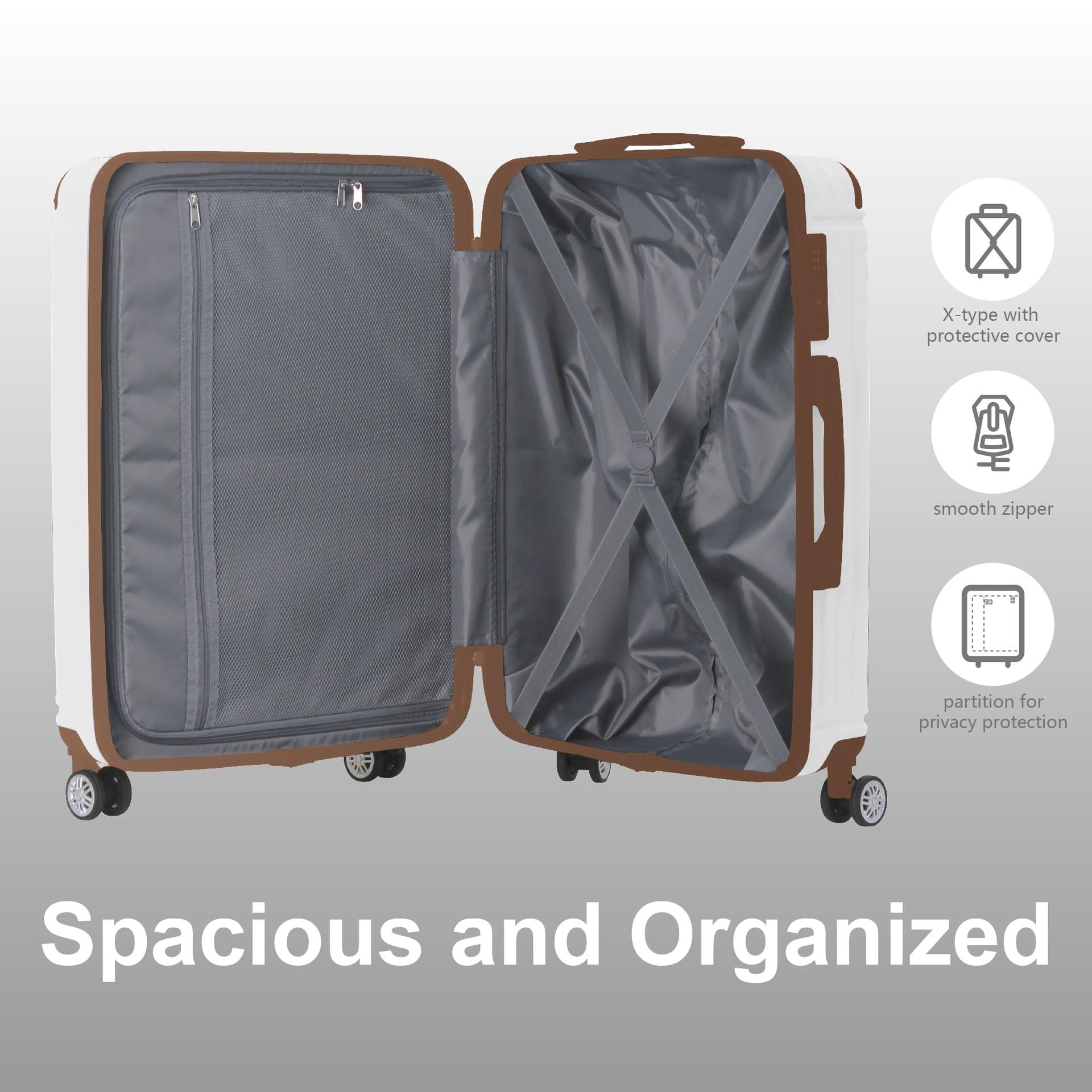 3-Piece 20", 24", 28" ABS Luggage Sets, Suitcases with Rubber Handle, Silent Spinner Wheels, & 3-Digit TSA Lock