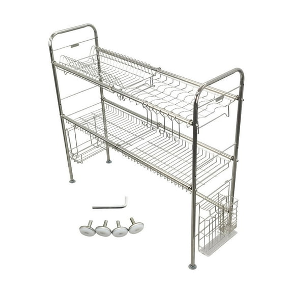 INTSUPERMAI Kitchen Rack Storage Rack Double-Layer Sink Drain Rack Stainless Steel Silver