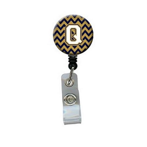 Carolines Treasures CJ1057-QBR Letter Q Chevron Navy Blue & Gold Retractable Badge Reel