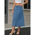 thumbnail image 2 of DARING DIVA Women's Button Down Front Slit A Line Midi Jean Skirts S Blue, 2 of 7
