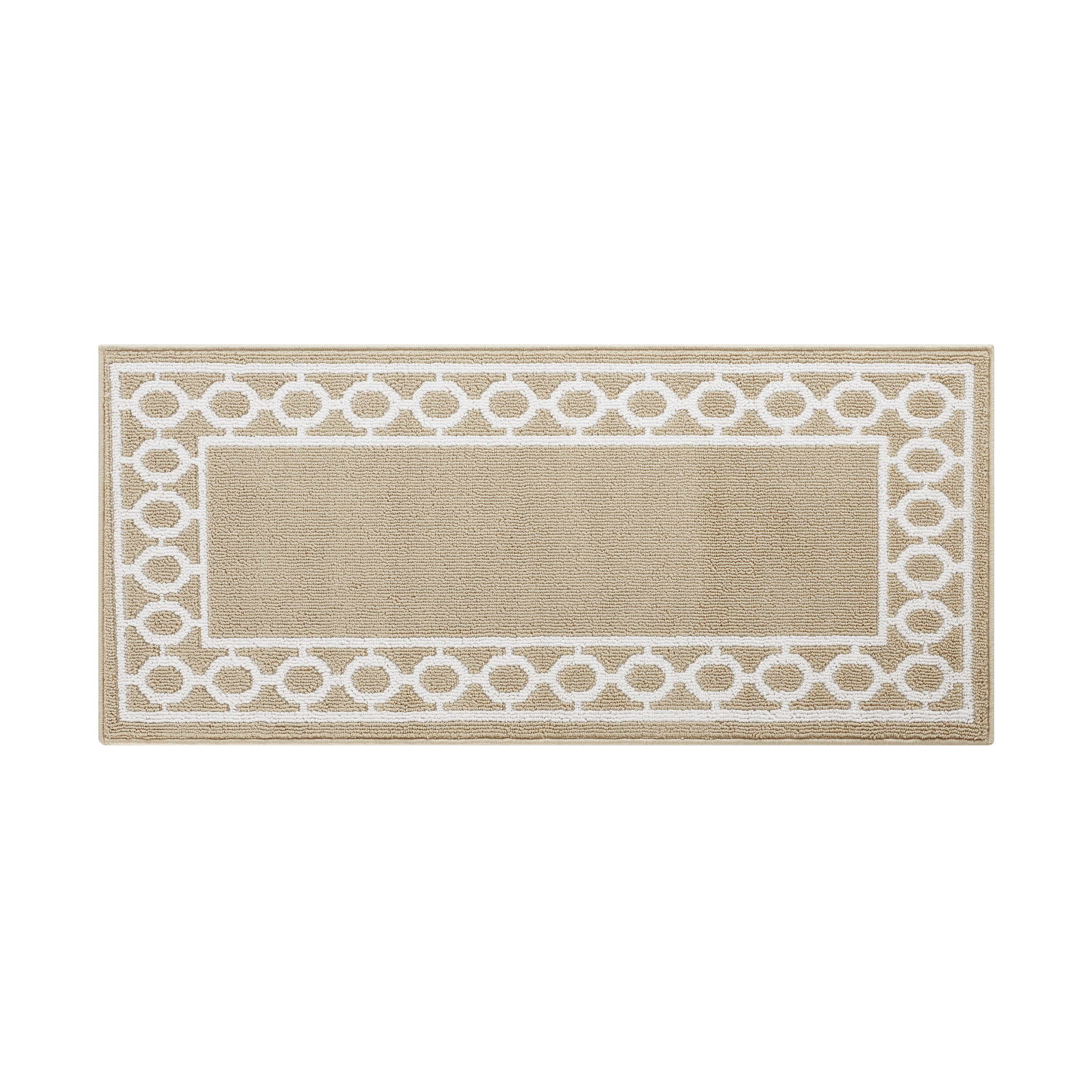 Washable Skid-Resistant Runner Rug, Trellis Border, Beige and White, 26" x 60"