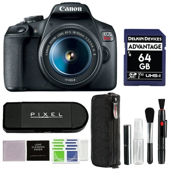 Canon EOS Rebel T7 DSLR Camera with 18-55mm Lens   64GB SD Card   Card Reader   Cleaning Kit | Canon Rebel T7