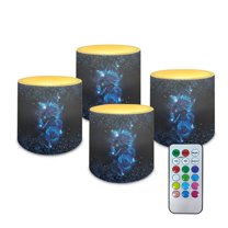 Kuiaobaty Flameless LED Battery Candles with 18-Key Remote Timer Function Galaxy Butterfly Rose Electric Fake Plastic Pillar Candles Pack of 4 for Tabletop Coastal Home Indoor Decor