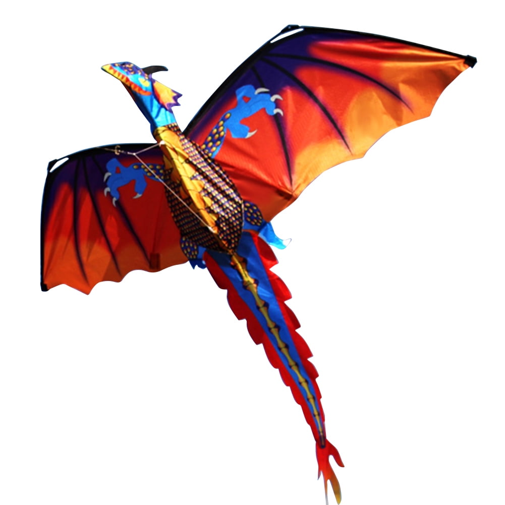 Dragon Kids Kite 3-D RipStop Nylon Line Handle Q-Clip Tails 76" wide 