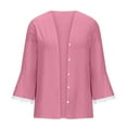 thumbnail image 4 of FRSASU Womens Lightweight Cardigan Sweaters Open Front 3/4 Sleeve Knit Flared Cuffs Lace Cotton Linen cardigan Pink XXL(XXL), 4 of 6