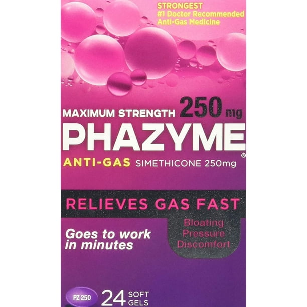 Phazyme AntiGas Simethicone 250mg, Maximum Strength Fast Relief, 24 ct