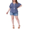 thumbnail image 2 of Agnes Orinda Women's Plus Size Summer Tops Boho Drawstring Tassel V Neck Short Sleeve Floral Printed Casual Blouses 3X Navy Blue, 2 of 6