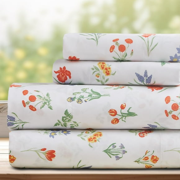 DREAMCARE Queen Size Sheets - Floral Sheets Queen Size Bed Set - 4pcs Queen Sheet Set - Cooling Bed Sheets - Queen Size Sheet Sets - Soft & Long Lasting 100% Brushed Floral Bed Set - Multi Floral