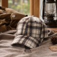 thumbnail image 6 of Garbnen Unisex Fall Winter Vintage Plaid Baseball Cap, Curved Brim Adjustable Back Strap Dad Hat, Soft Thick Fabric Daily Outdoor Hat For Women Men Beige, 6 of 9