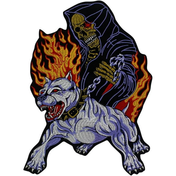 Fire Skull Patches Embroidered Applique Iron on Badges for Tactical Jacket Motor Bikers Cool Coat Decor 1 Piece