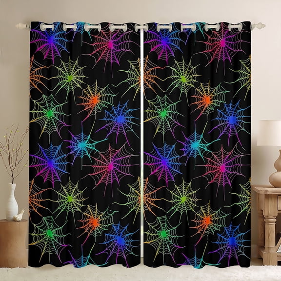 jejeloiu Neon Spider Webs Curtains Pack of 2 (42x84 Each),Happy Halloween Curtains Blackout,Trick Or Treat Bedroom Curtains For Boys Kids,Microfiber Bedroom Decor