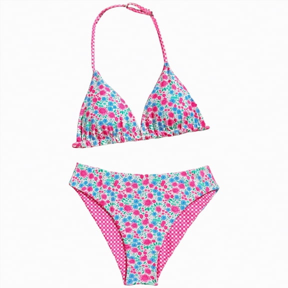 mgoYE Girl Swimsuits Size 7-8 Girls Bikini Beach Swimwear 2 Piece Swimsuits Floral Printing Bathing Suits(Pink,7-8 Years)