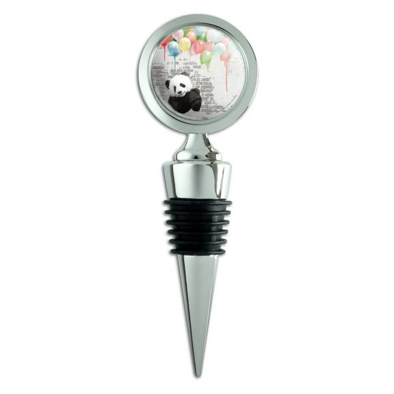 Panda Bear with Colorful Rainbow of Balloons Wine Bottle Stopper