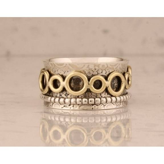 SS DESIGNS Solid 925 Sterling Silver Multi-Round Hoop Spinner Ring – Handmade Two-Tone Meditation Fidget Ring for Men & Women, Anxiety Relief Wedding Band Jewelry