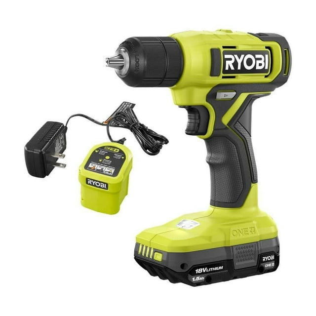 Kit de taladro/destornillador RYOBI ONE+ de 18 V inalámbrico de 3/8 pulgadas con 1,5 Ah