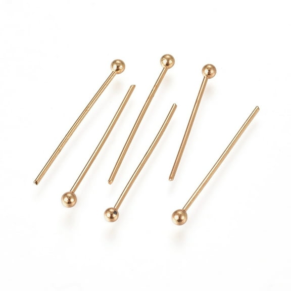 200pc 304 Stainless Steel Ball Head Pins Real 24k Gold Plated 20x0.6mm 22 Gauge Head: 1.8mm