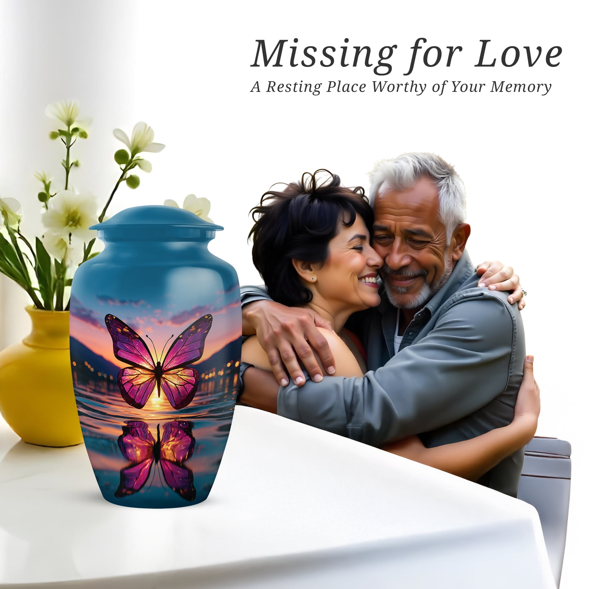 Butterfly Purple Urns For Human Ashes Mother - Large Blue Urns For Human Ashes Adult Male - Memorial Cremation Urns For Man And Woman - Funeral Urn For Grandfather, 10 Inch