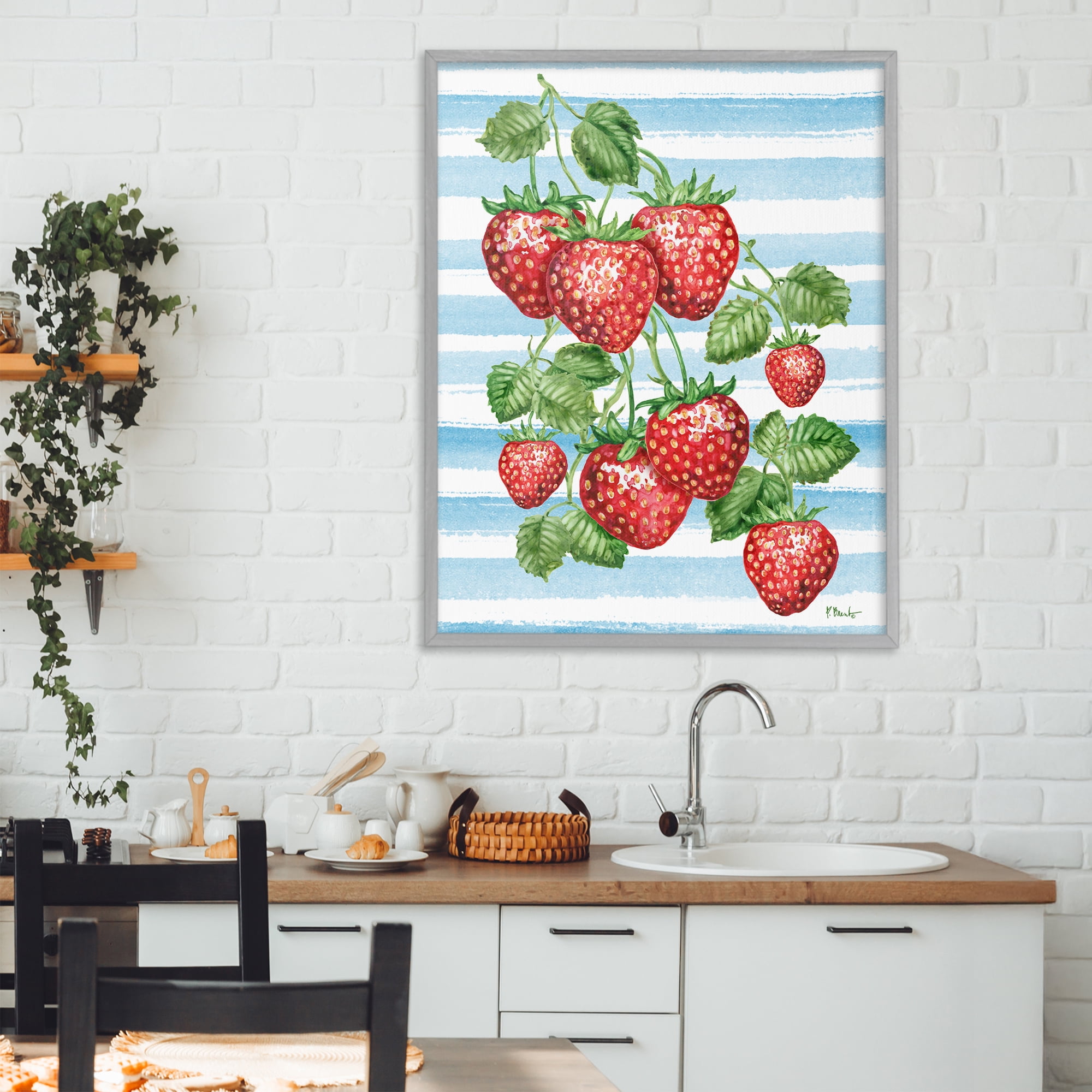 Stupell Industries Juicy Strawberry Vine Gray Framed Giclee Art, design by Paul Brent