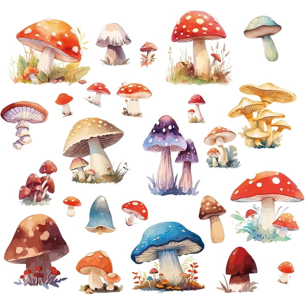 8 hojas de pegatinas autoadhesivas de hongos para ventana, con dibujos animados, para pared, de vinilo de PVC, impermeables, para decoración.