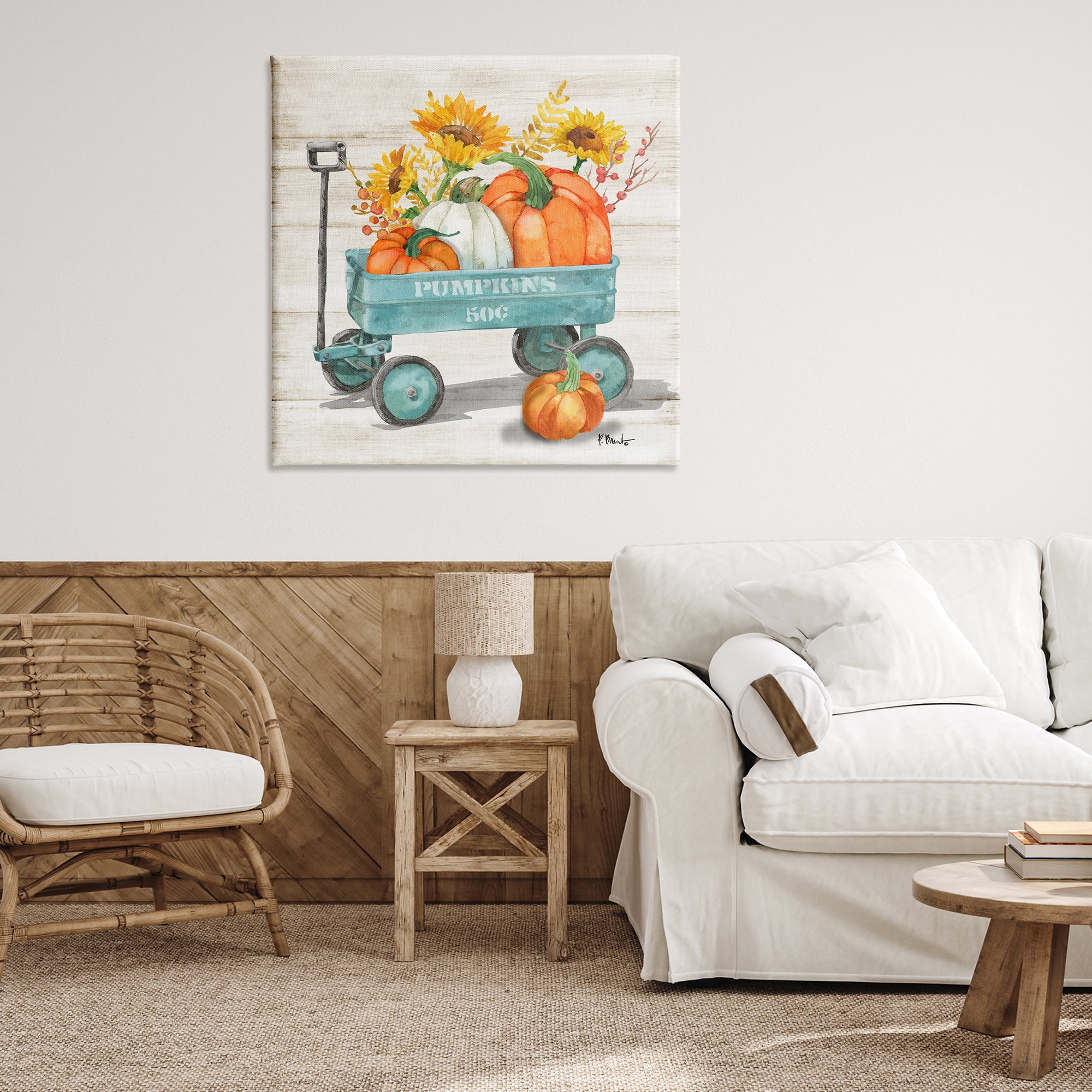Stupell Industries Pumpkins Harvest Wagon Botanical & Floral Painting Gallery Wrapped Canvas Art Prints Wall Art, 36 x 36