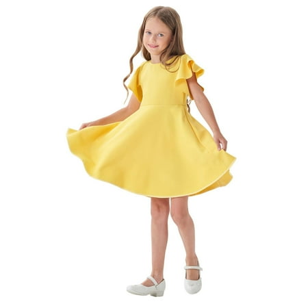 LUOGENLI Dress for Girls Children s Mesh Dress Dress Stylish Little Girl Dress Girls Easter Dresses 5T Party Graduation Easter Dresses for Girls 10-12Cute Yellow 6-7 Years