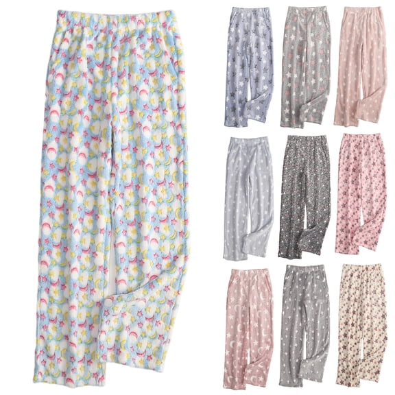 HKYNLAG Flannel Pajama Pants Women Winter Super Soft Casual Fuzzy Sleep Home Pj Pants with Pockets Light Purple M