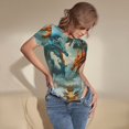 thumbnail image 3 of Balery Red Blue Dragon Battle Epic Body de cuello redondo de manga corta para mujer Tops de manga corta Tops básicos-Medium, 3 of 7
