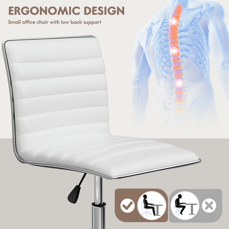 Lacoo Task Chair Desk Chair Mid Back Armless Vanity Chair Swivel Office Rolling Leather Computer Chairs Ribbed Adjustable Conference Chair (White)