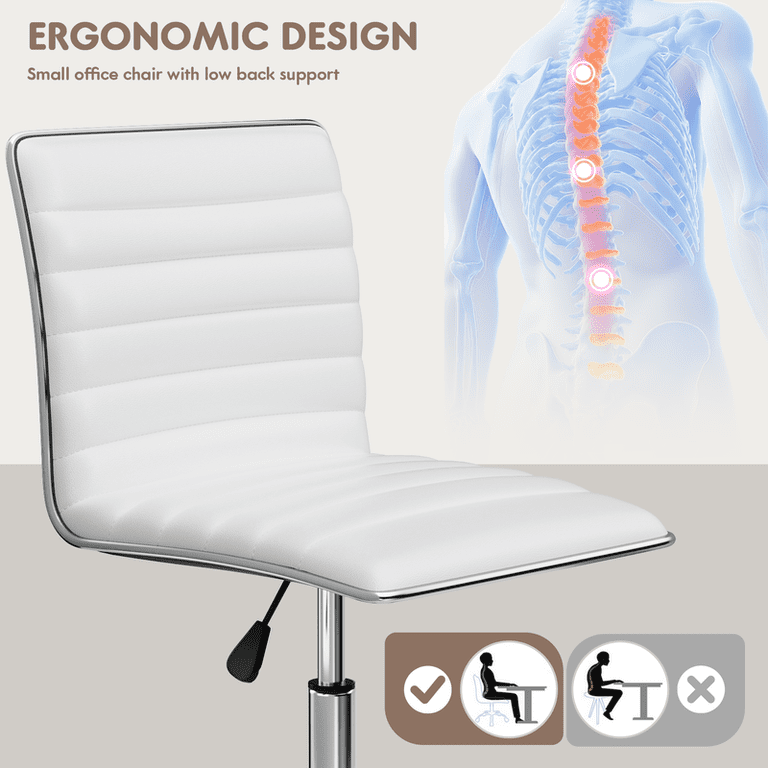 Lacoo Mid-Back Armless Task Chair, White Faux Leather photo 4
