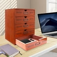 thumbnail image 5 of 5-Drawer Storage Cabinet in Brown Pine Wood, Elegant Organizer for Cosmetics, Office Supplies, and Home Decor, Smooth Pull-Out Design, 5 of 9