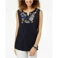 Style & Co Women's Embroidered Front Yoke Sleeveless Tops,