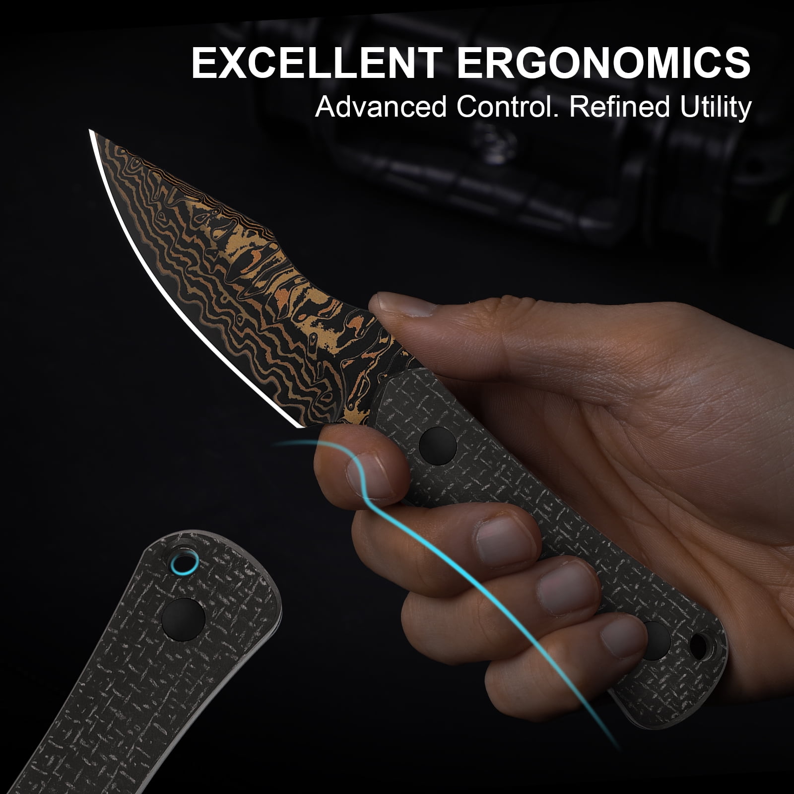 Kizer Bone Fixed Knife Copper Damascus Blade Micarta Handle With Sheath 1122A2