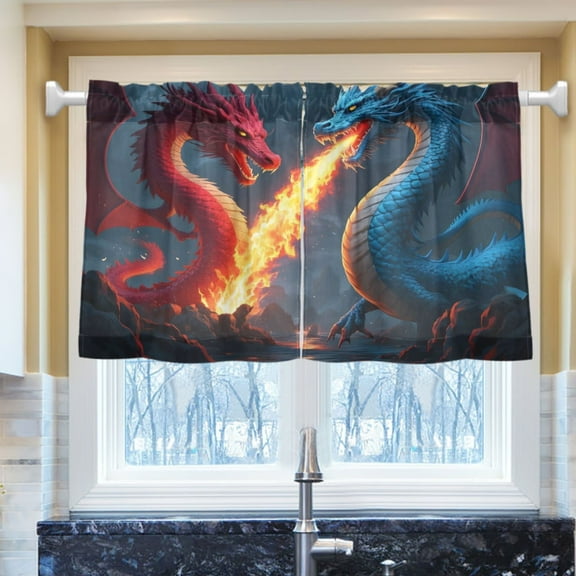 Ryvnso Dragons with Fire Half Curtains Sets Tier 2 Panels Short Curtain Rod Pocket 27"W x 24"L