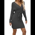 thumbnail image 1 of Vestido Ajustado de Larga para Mujer, Cuello en V, Punto , Aberturas Laterales y Cinturón. Negro L, 1 of 9