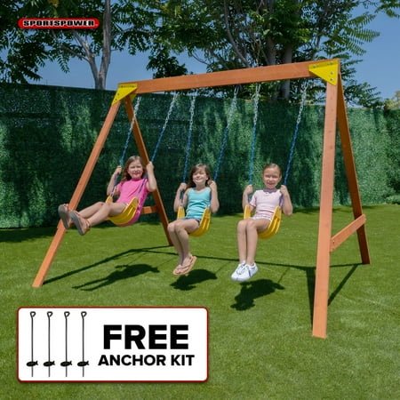 Sportspower Brooklyn Wooden Swing Set with 3 Swings, Great for Kids Aged 3-8