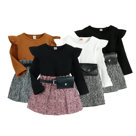 Godderr 2PCS Toddler Girls Long Sleeve Tops Skirt with Belt Pockets Outfits Set Autumn Winter Comfort Top for Newborn Baby 12M-5Y
