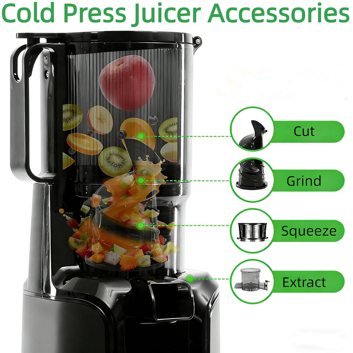 Cold Press Juicer Machines, Slow Masticating Juicer with Wide Feed Chute, High  Yield and  for Whole Fruits and Vegetables, Easy to Clean, Black
