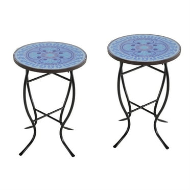 Mosaic Art Collection Accent Table (Set of 2) Pansies Blue