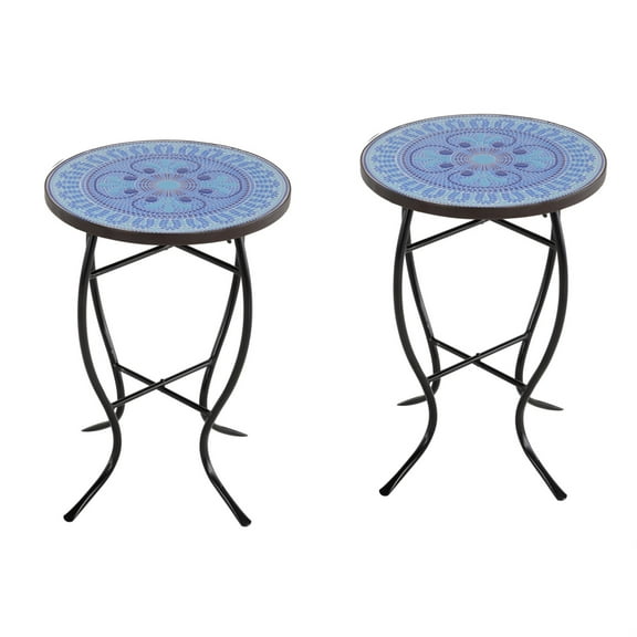 Mosaic Art Collection Accent Table (Set of 2) Pansies Blue