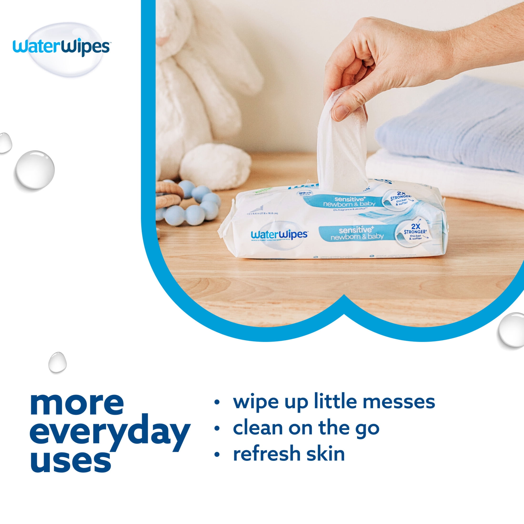 WaterWipes Sensitive Newborn & Baby Wipes, 99.9% Water, Unscented & Hypoallergenic, 120 Wipes