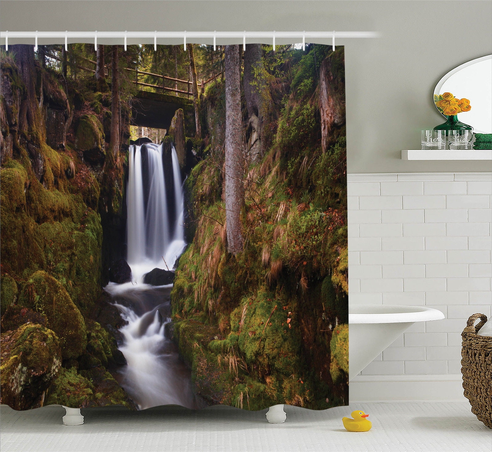 Natural Waterfall Decor Shower Curtain Set, Magical Waterfall Under Old