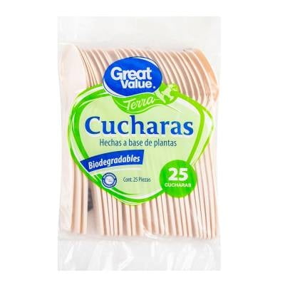 Cucharas desechables Great Value Terra jumbo 25 pzas