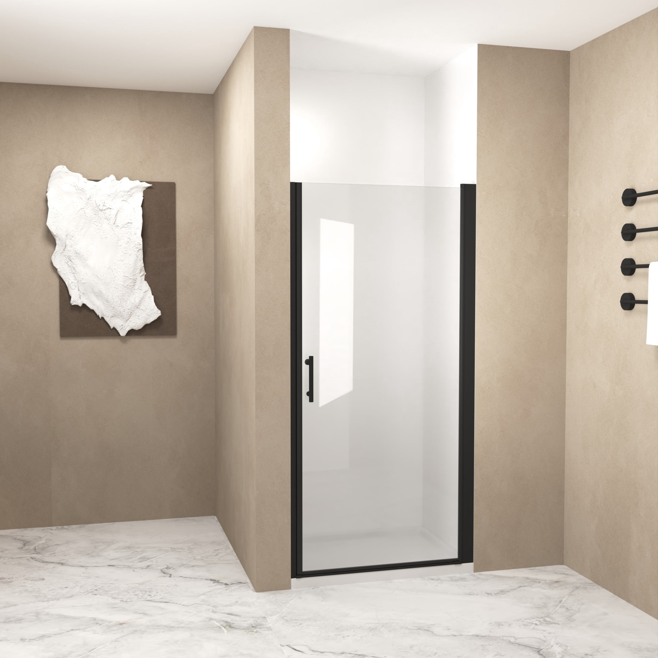 Noble House 36"x72" Pivot Shower Door, Aluminum Frame with Tempered Glass, Matte Black Finish