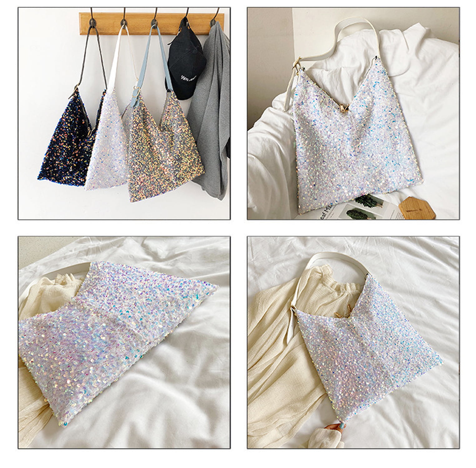 Black Multi Color Crochet Knit Sequin Hobo Bag Purse Handbag for sale  online | eBay