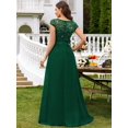 thumbnail image 2 of Dark Green V-Neck Sequin Lace Short Sleeve A-Line Evening Gown, 2 of 30
