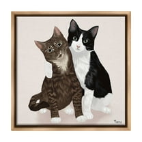 Stupell Industries Hugging Cat Friends Animals & Insects Painting Brown Floater Framed Canvas Art Print Wall Art, 25 x 25